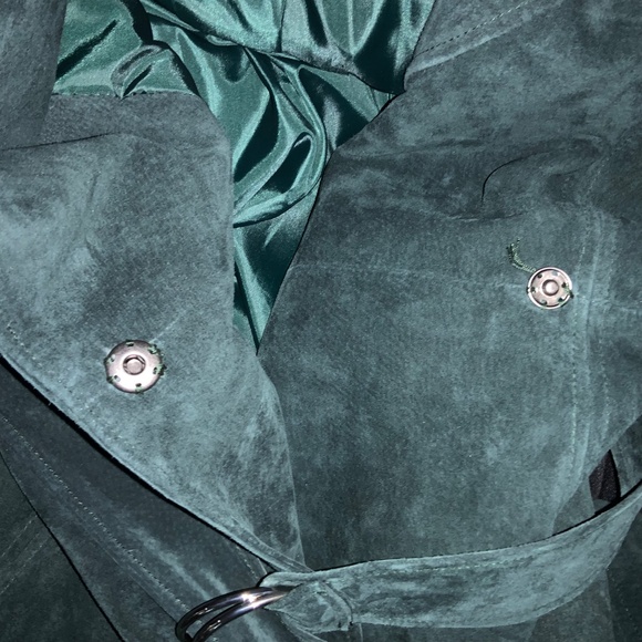 INC International Concepts Green Suede O-Ring belt Trench Coat Sz M lined - Picture 10 of 12